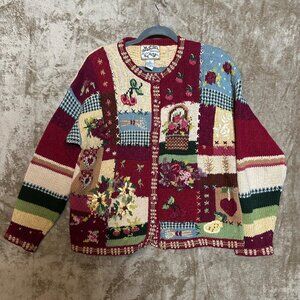 Vintage Heirloom Collectibles Womens Patchwork Cardigan Sweater size large